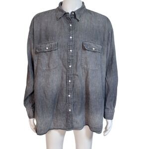 Aerie Grey Denim Shirt Women's XL Long sleeve Button Up Oversized
